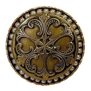 Grandmother's Buttons Antique Art Nouveau Brass Button Seed Pearl Artisan Pin